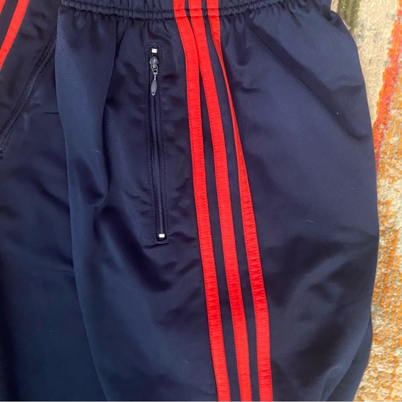 Adidas Three Stripes Navy Blue Red Stripes Warm Up Draw String Pants L - Picture 6 of 8